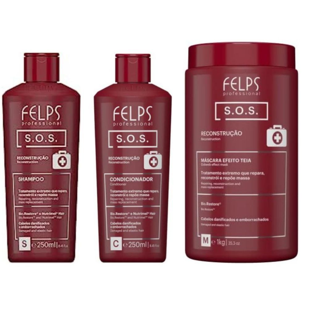 Kit de Tratamento Capilar SOS Felps: Shampoo 250ml, Condicionador 250ml e Máscara 1Kg