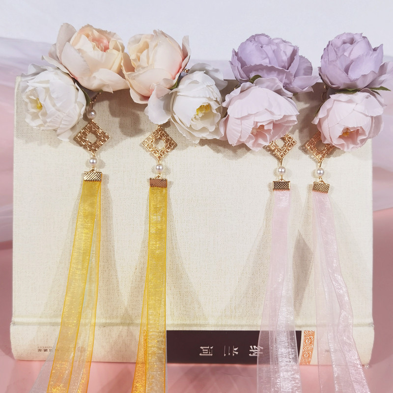 Hanfu flor de seda cocar linda borla flor hairpin traje longo borla clipe hairpin estilo Mori antigo acessórios para o c