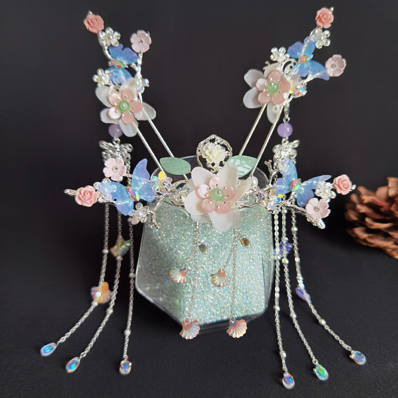 Hanfu cocar jóias antigas borla passo agitando hairpin conjunto menina acessórios de cabelo conjunto completo acessórios