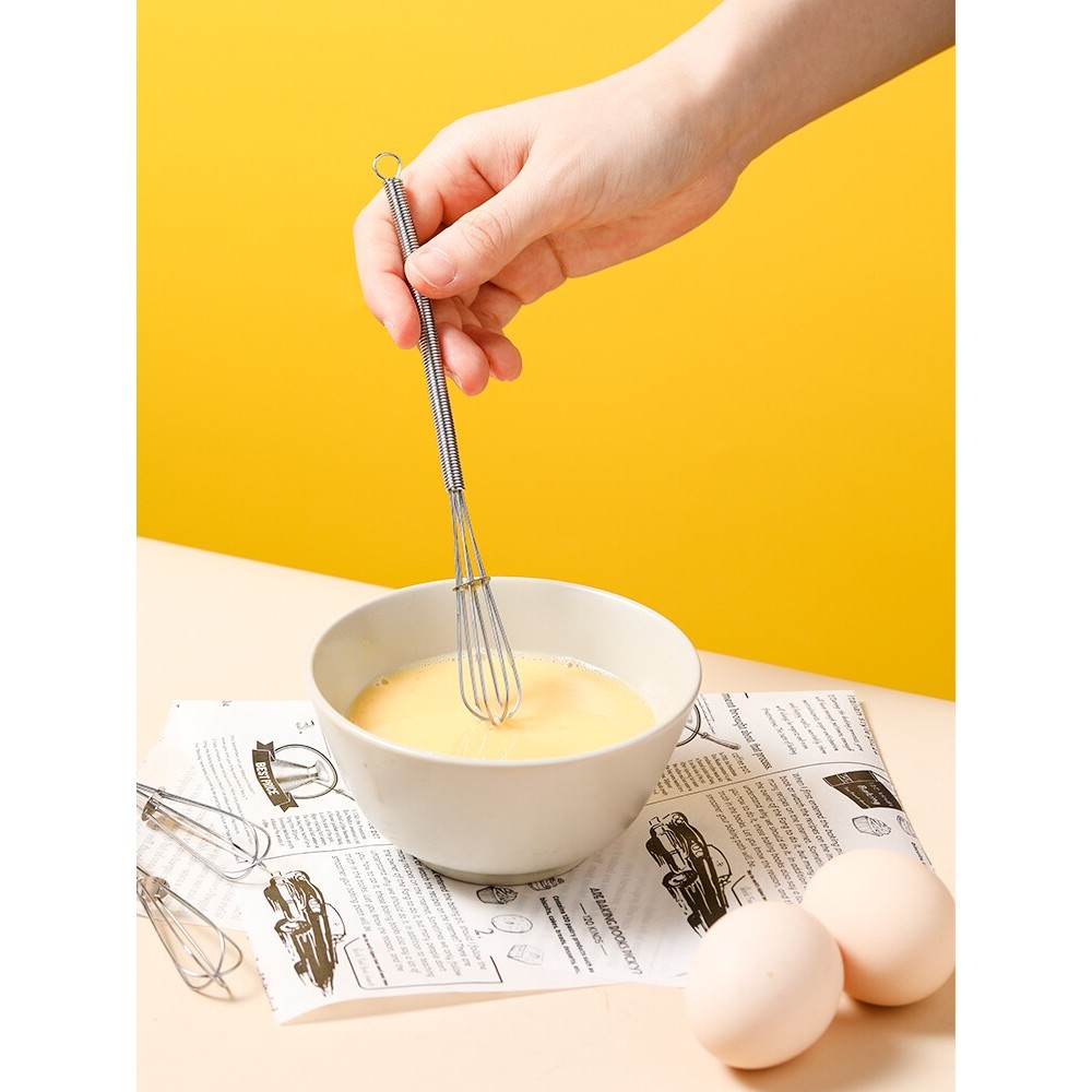 4629.Mini batedor pequeno leve de aço inoxidável creme batedor espuma haste agitação Manual arroz madeira