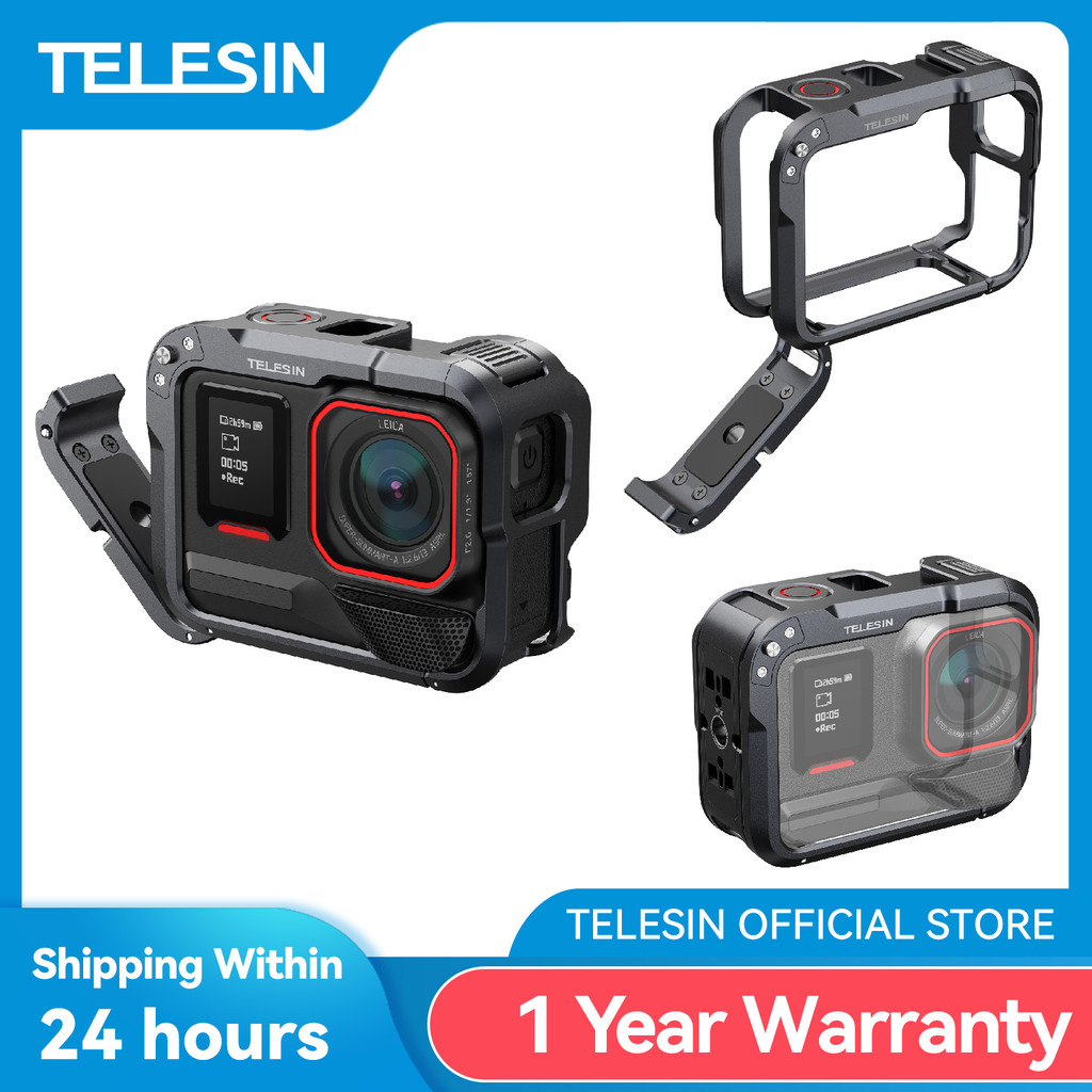 TELESIN Liga De Alumínio Quadro Protetor Caso Coelho Gaiola Conjunto Para Insta360 Acepro Acepro2 Duplo Adaptador Sapata