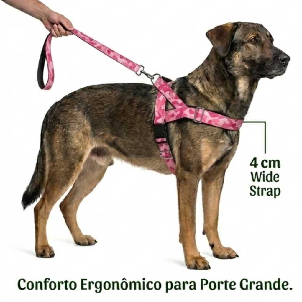 Coleira Peitoral Canadense G Reforçada com Guia 50cm - Rosa Militar