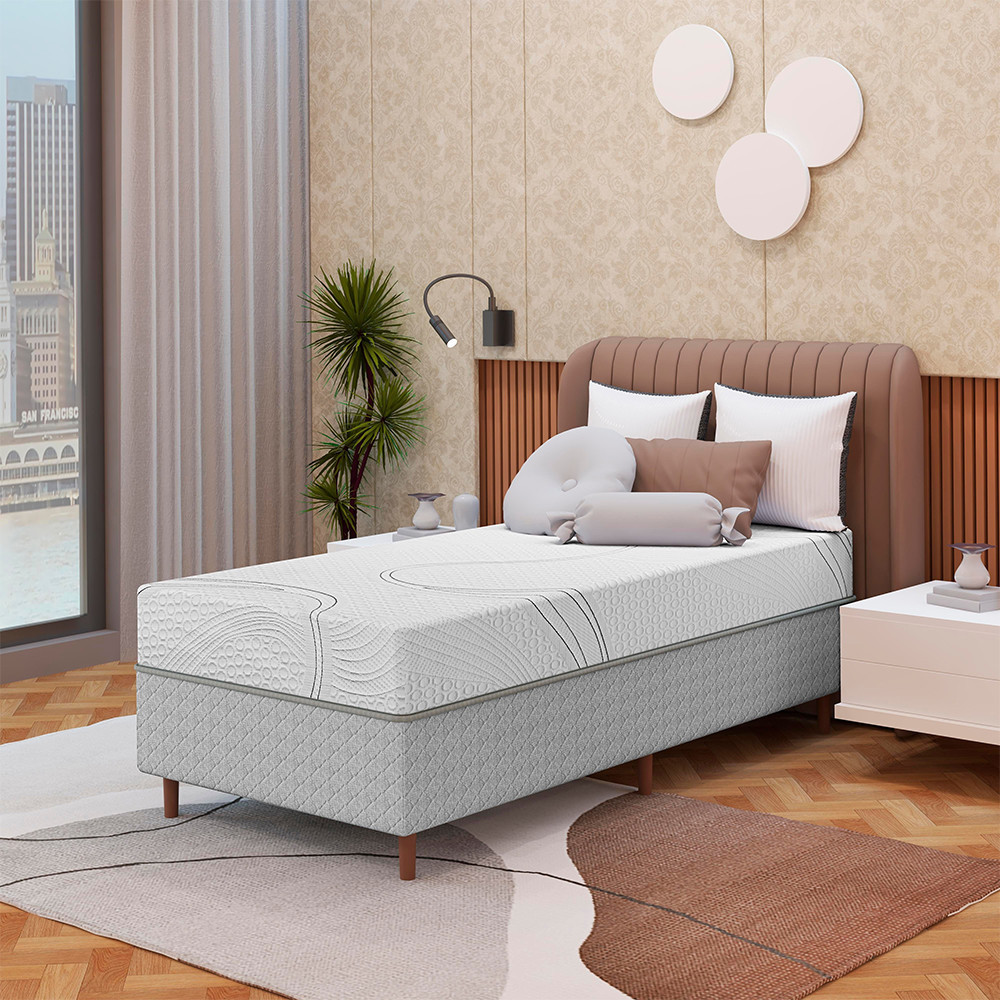 Colcho Viena Solteiro Bartira + Cama Box Solteiro Loreto Umaflex