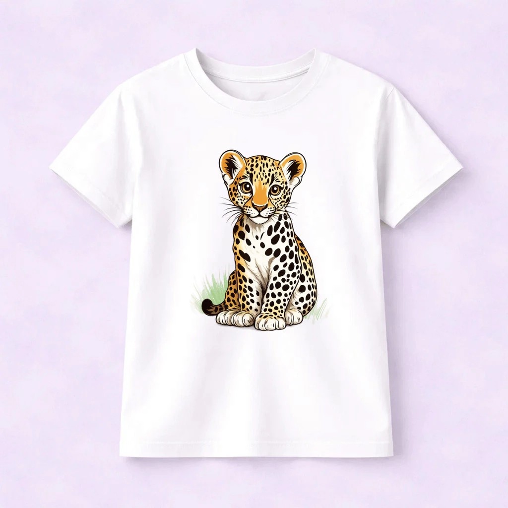 Camiseta Infantil Estampada Onça Filhote Divertida Menino Menina 100% Algodão Confortável Dia a Dia Estilosa Escolar