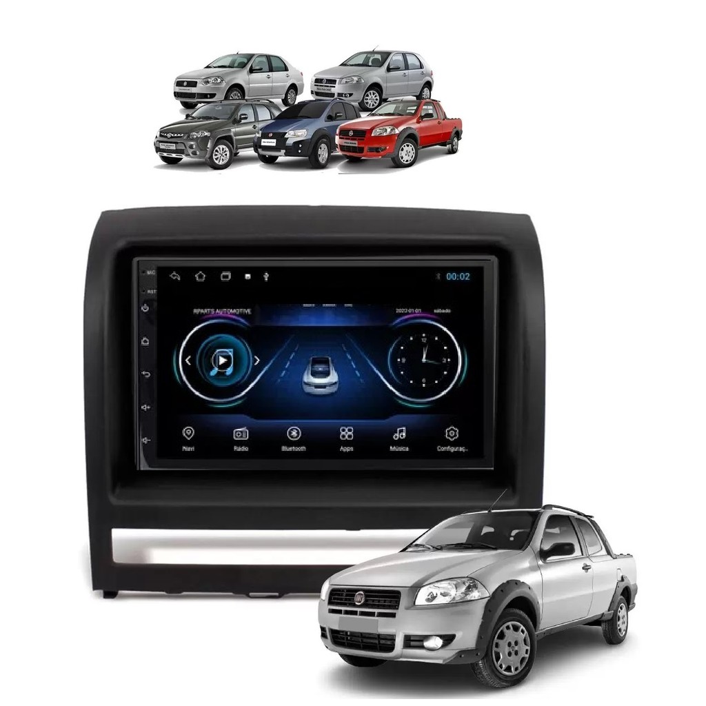 Kit Multimidia Palio Strada Siena El Elx 2005 a 2011 7 Pol Carplay AndroidAuto Sem Fio - Roadstar 7200BR