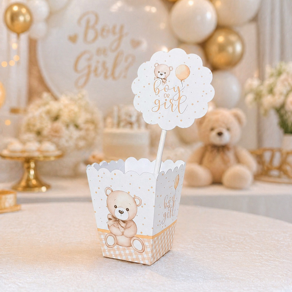 Centro de Mesa Chá Revelação Neutro Ursinho Baby Pegue e Monte  Para  Aniversario