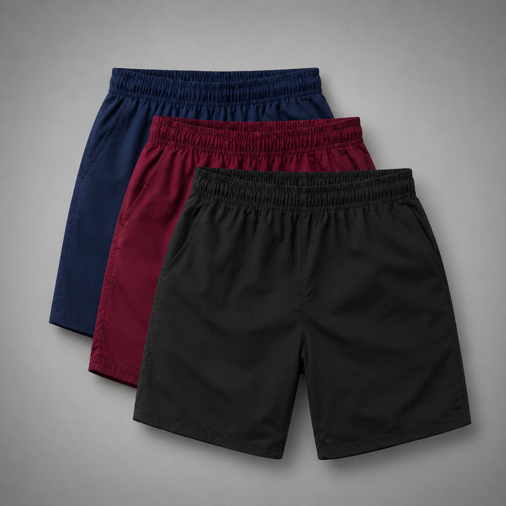 KIT com 3 Shorts Masculino em Tactel com 3 Bolsos e Cordão de ajuste