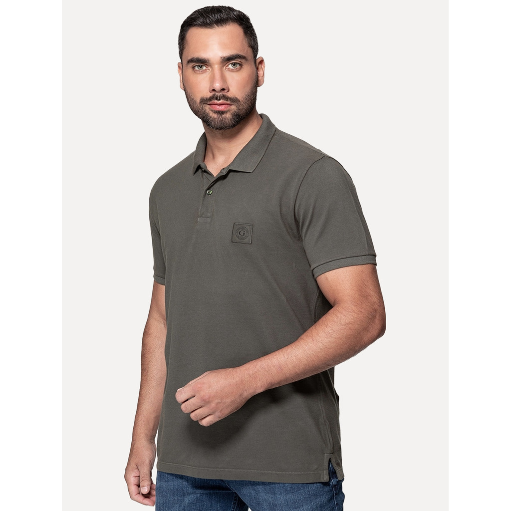 Polo Guess Masculina Piquet Small Patch Verde Militar