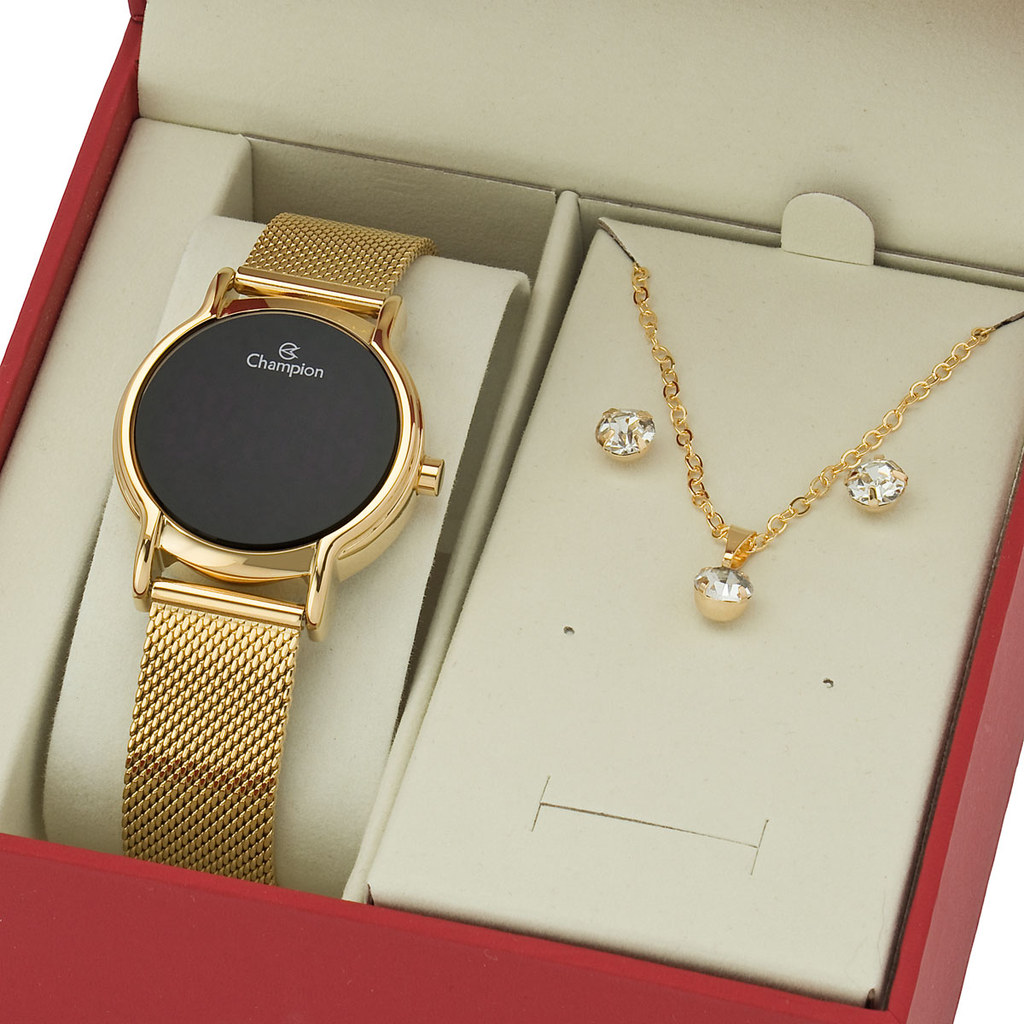 Relógio Feminino Champion Digital Pequeno Dourado Led Vermelho Original CH48224V