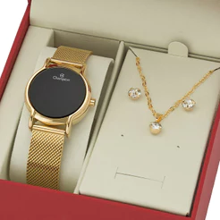 Relógio Feminino Champion Digital Pequeno Dourado Led Vermelho Original CH48224V