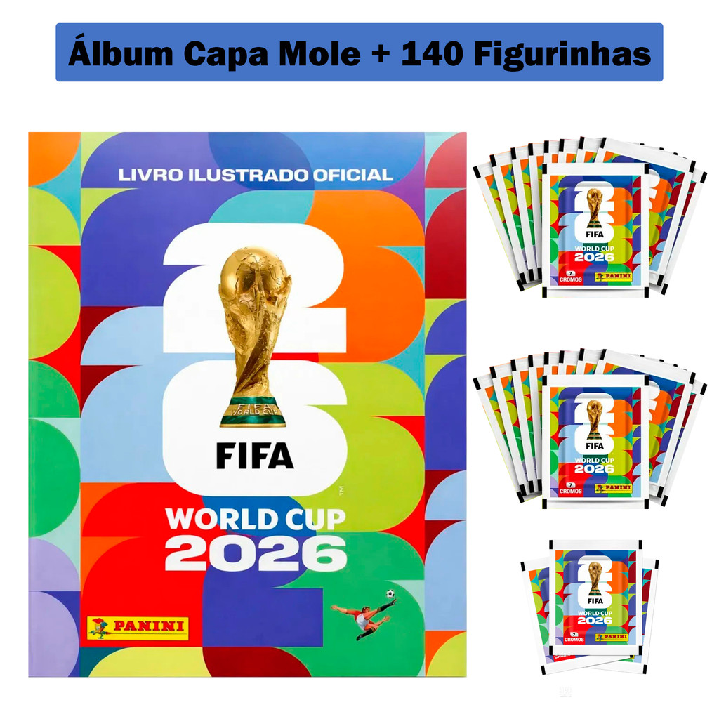 Álbum Copa do Mundo 2026 Kit com 20 Pacotes c 140 Figurinhas