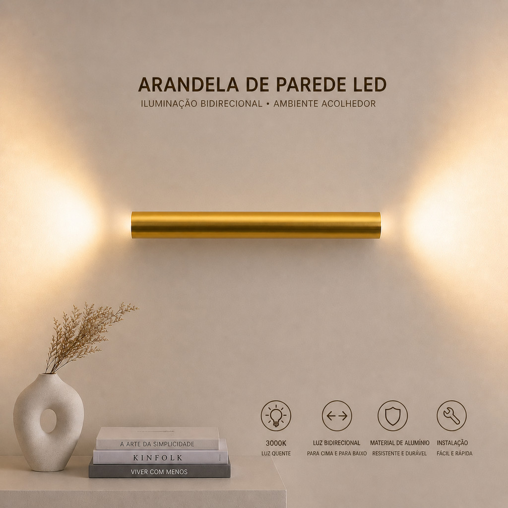 Arandela De Parede Cilíndrica Led 12w Dourado Bivolt
