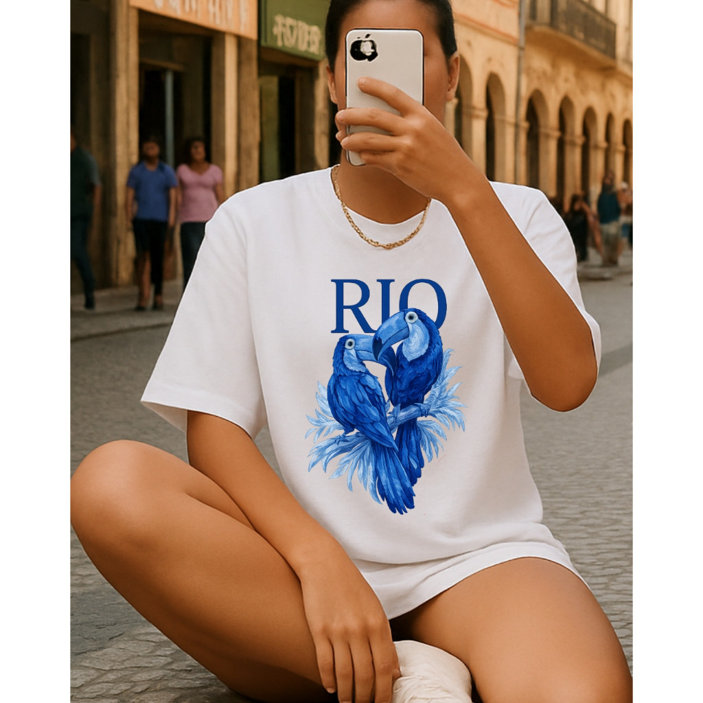 Camiseta feminina RIO TUCANO AZUL moda feminina blusa tshirt moda estilosa promoção