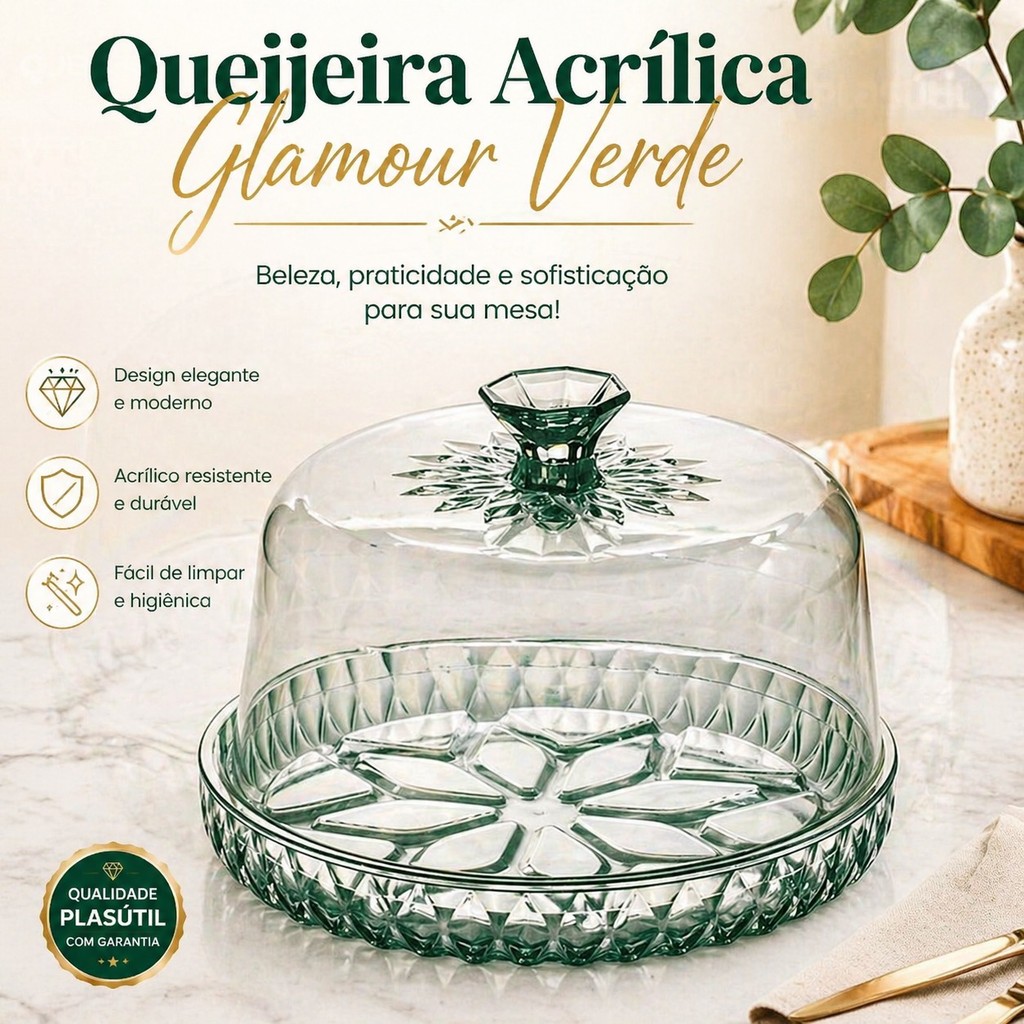 Queijeira Acrílica Glamour Verde Plasútil