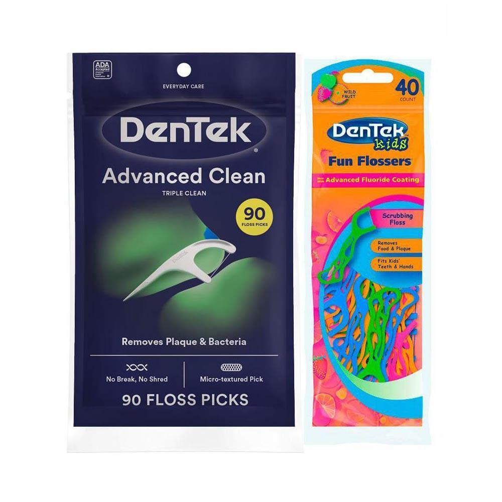 Kit Dentek Fio Dental Floss Picks Triple Clean Adv c/ 90 un + Fio Dental Kids Fun Flossers c/ 40 un