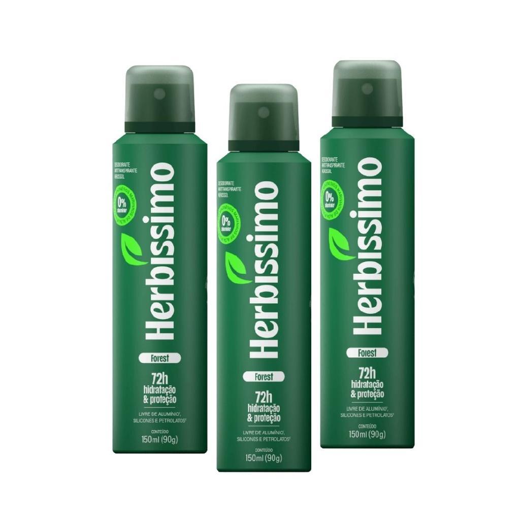 Kit Desodorante Antitranspirante Aerossol Zero Alumínio Herbíssimo Forest 150ml MASCULINO (3 unidades)