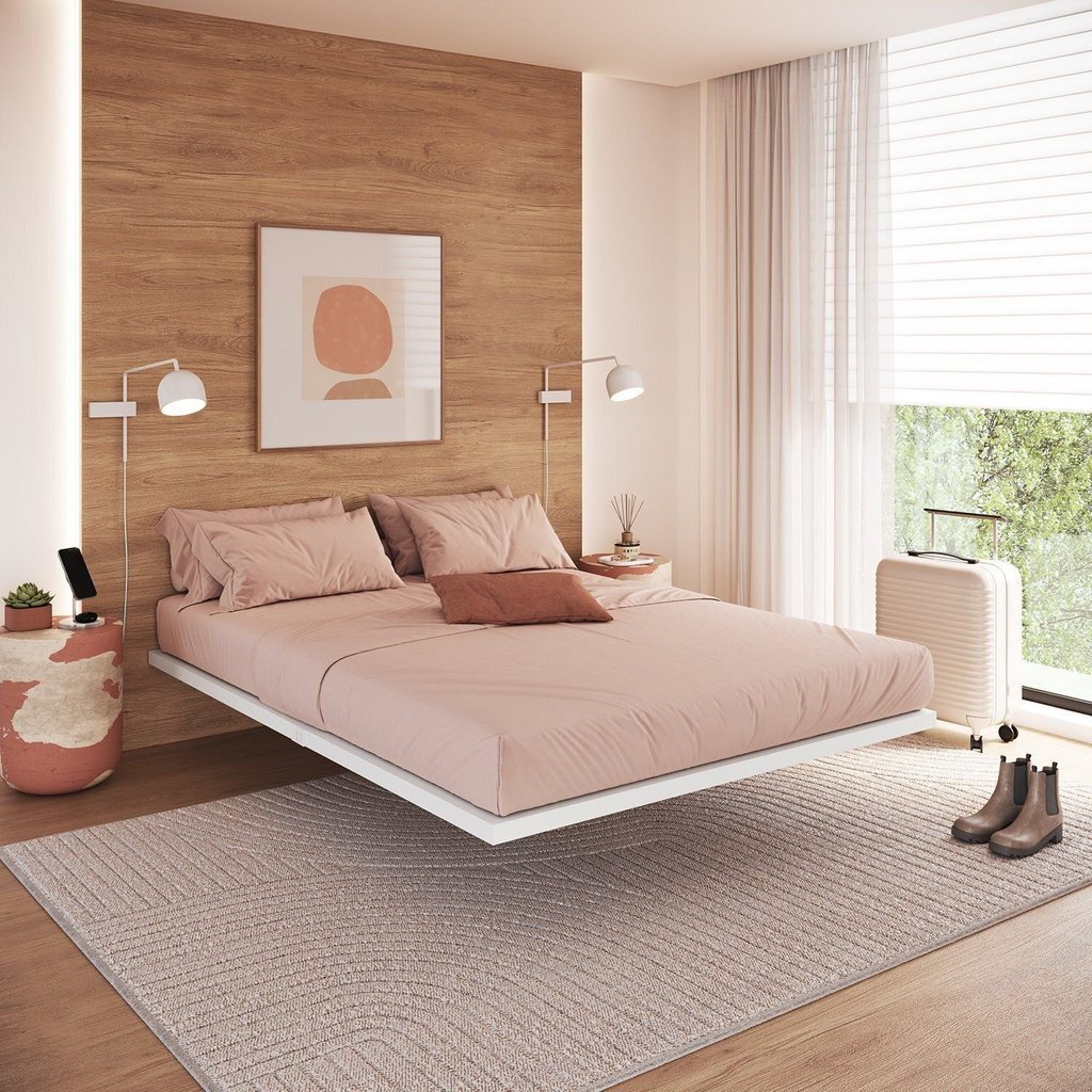 Cama Flutuante de Casal 139x189cm Industrial Yescasa Branco Branco