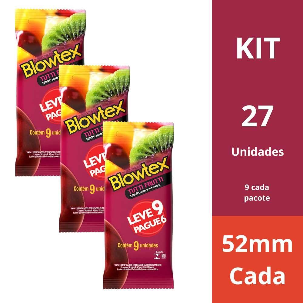 Kit 3 Preservativo Blowtex 9 Leve 6 Tutti Frutti 52mm 27 Unidades Totais
