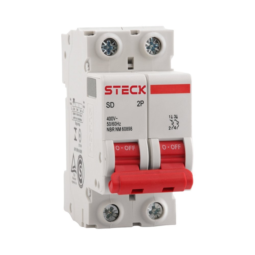 Disjuntor Steck Din SDD62C40 - 2 Polos, 40A, Curva C, 3KA, Branco