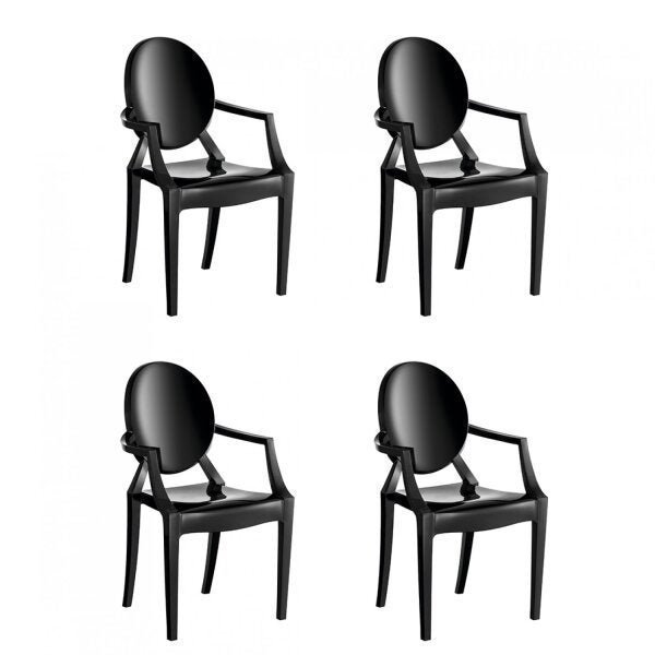 Conjunto 4 Cadeiras de Plástico Polipropileno Empilhável Wind Plus Preto
