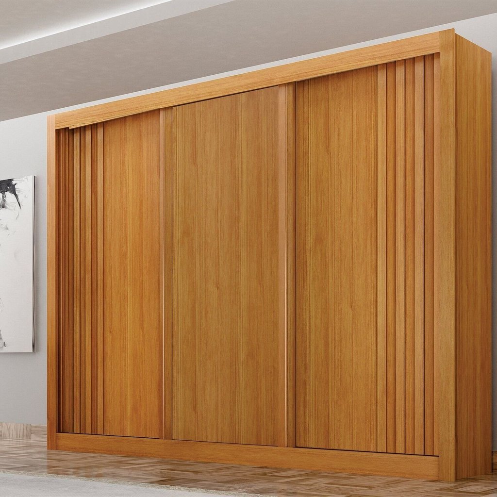 Guarda-Roupa 3 Portas Portas Ripadas Milano MDF Marrom/Cinamomo Cinamomo