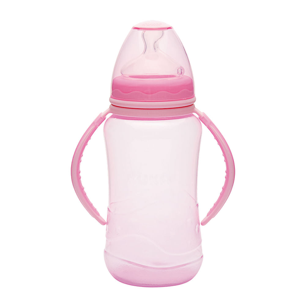 Mamadeira Kuka Aquarela Big Ortodôntica com Alça Rosa 330ml