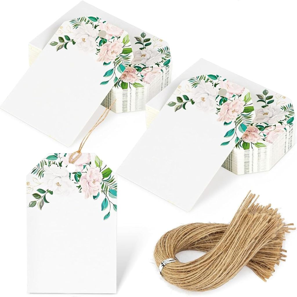 SallyFashion 80PCS Blank Gift Tags with String, 2 x 3 inch Floral Style Paper Gift Tags for Baby Shower Birthday Bridal