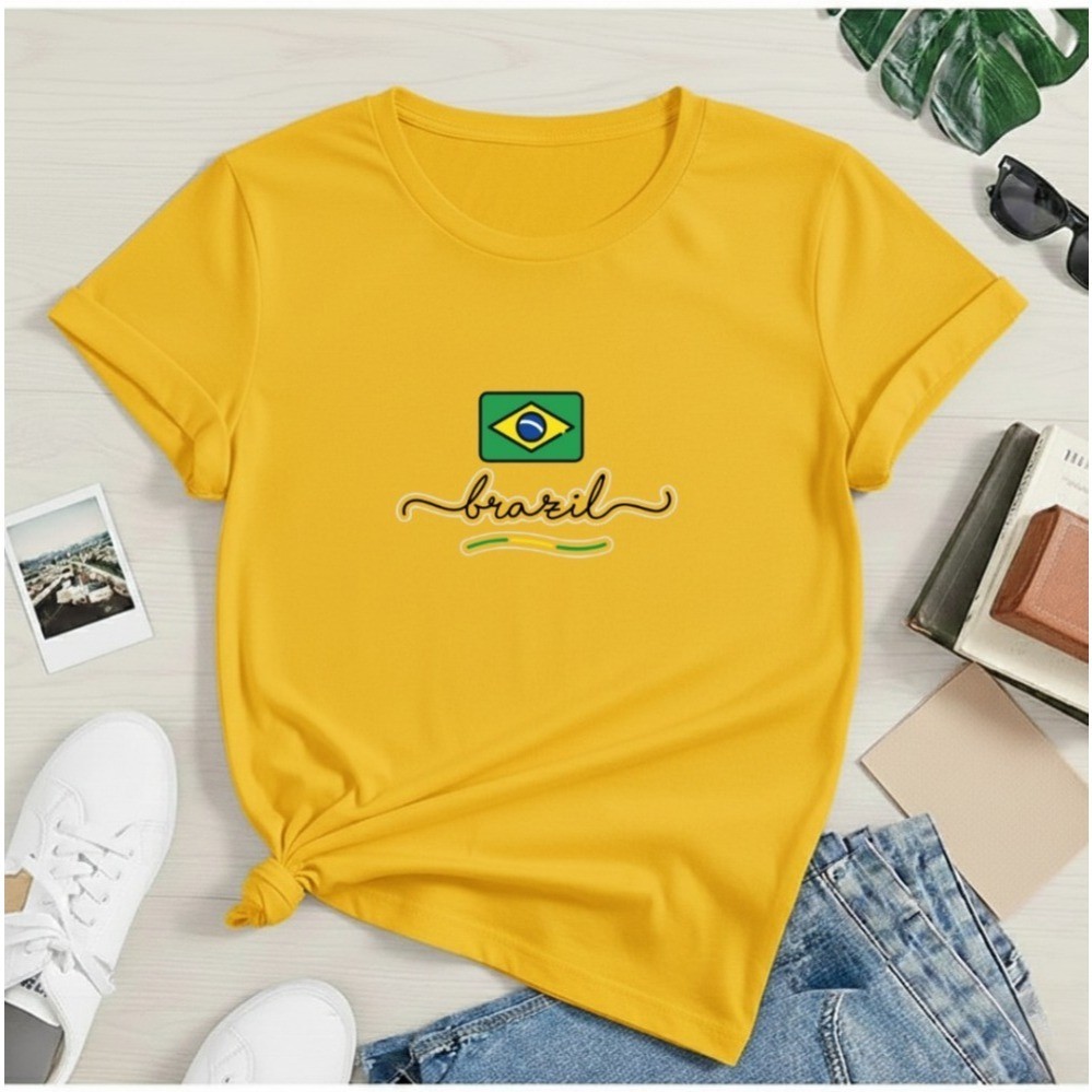 Camiseta Feminina Copa do Mundo Blusa do Brasil Torcedor Camiseta Do Brasil T-Shirt 100% Algodão