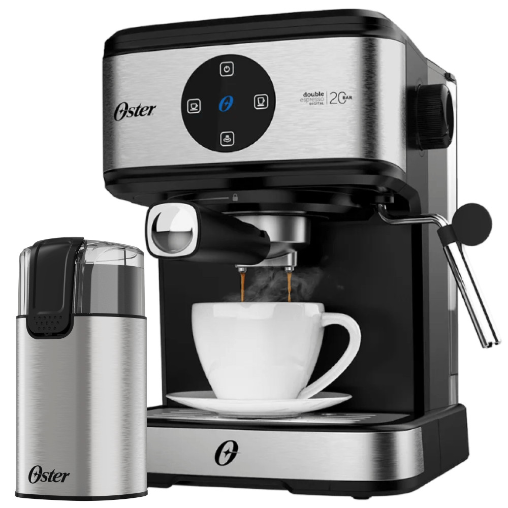 Kit Espresso Oster - Cafeteira Double e Moedor de Café Elétrico Inox