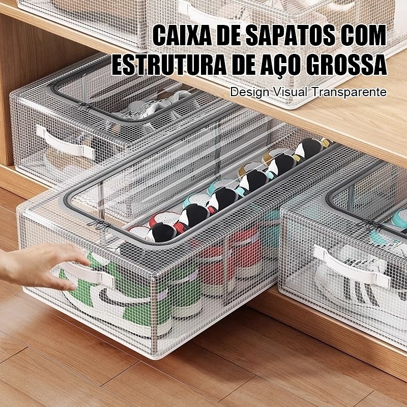 Caixa de Sapatos Dobrável com Zíper e Design Transparente