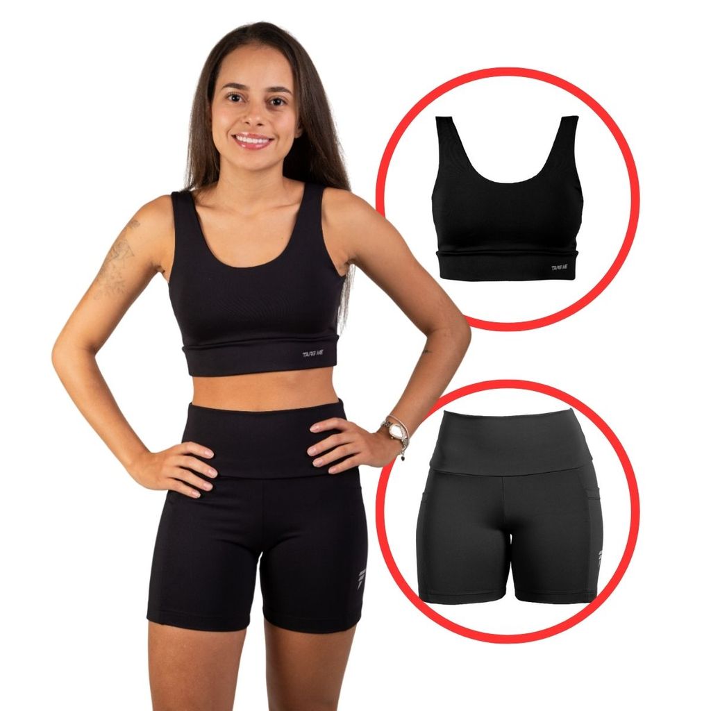 Conjunto Top Academia e Short Compressão Poliamida Fitness