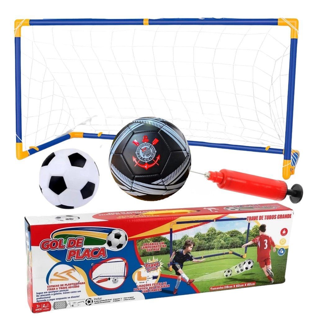 Kit Golzinho Infantil São Paulo Trave  Rede Bola e Bomba Licenciado Oficial Futebol Criança Lazer Esporte Casa Diversão