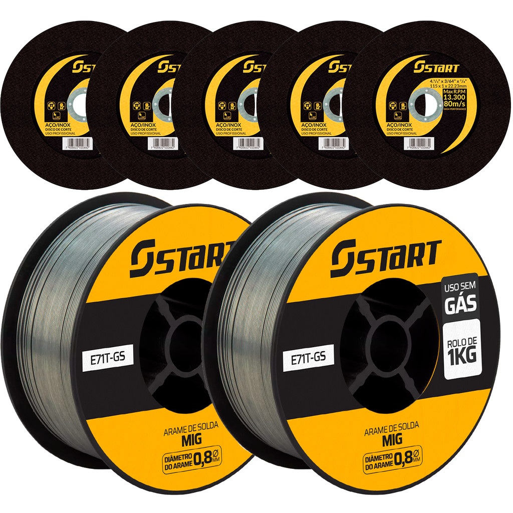 2 Arames De Solda Mig Sem Gás 0,8mm 1 Kg + 5 Discos De Corte