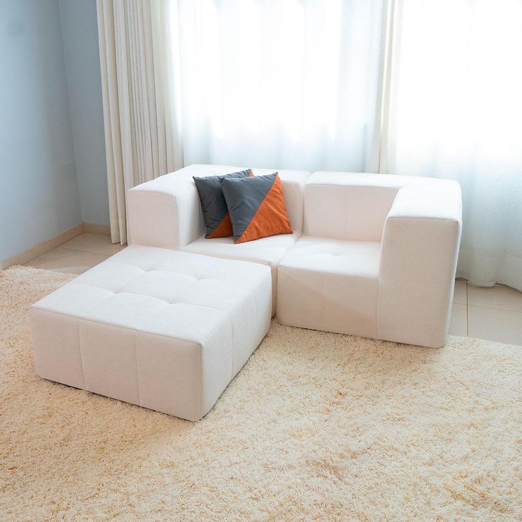 Imagem Sofá Modular Boucle 2 Lugares com 2 Braços e 1 Chaise para Sala Moderna Premium