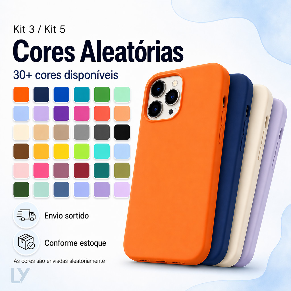 Kit 3 ou 5 Capas iPhone XR 11 12 13 14 15 16 17 Pro Max Silicone – Câmera Aberta Cores Aleatórias