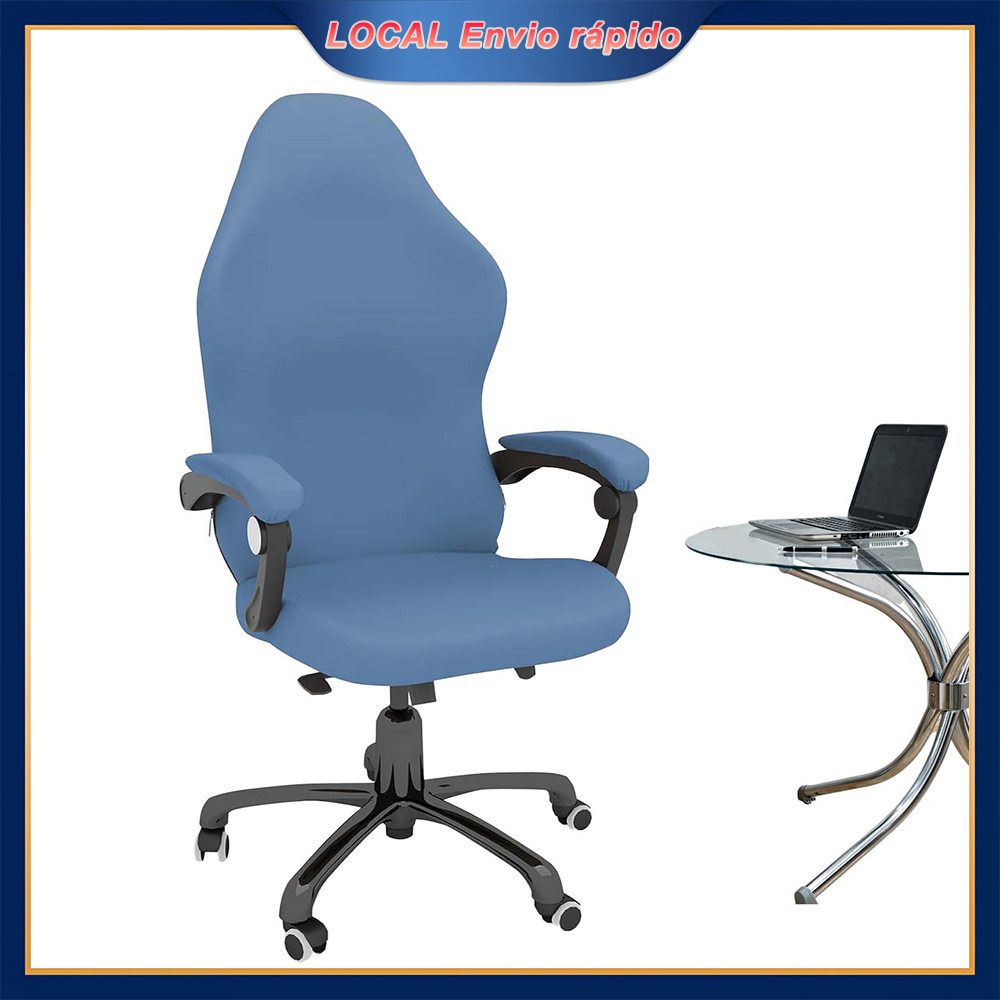 Kit Capa para Cadeira Gamer Azul Claro 4 Peças – Impermeável, Inclui Assento + Encosto + 2 Braços, 95% Poliéster
