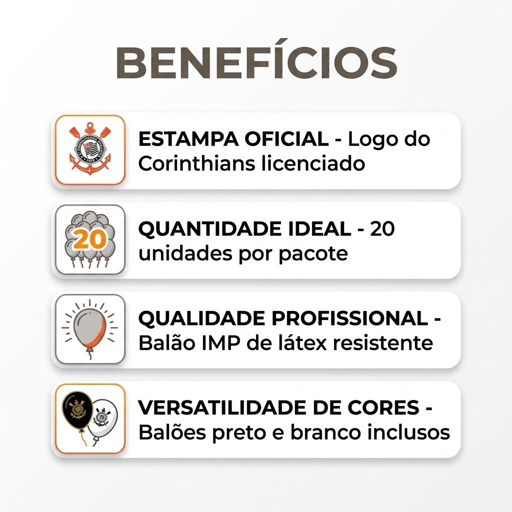 Balão Bexiga Corinthians Preto Branco 20 Unidades 8 Polegadas Decoração Aniversario Futebol — imagem 2 de 2
