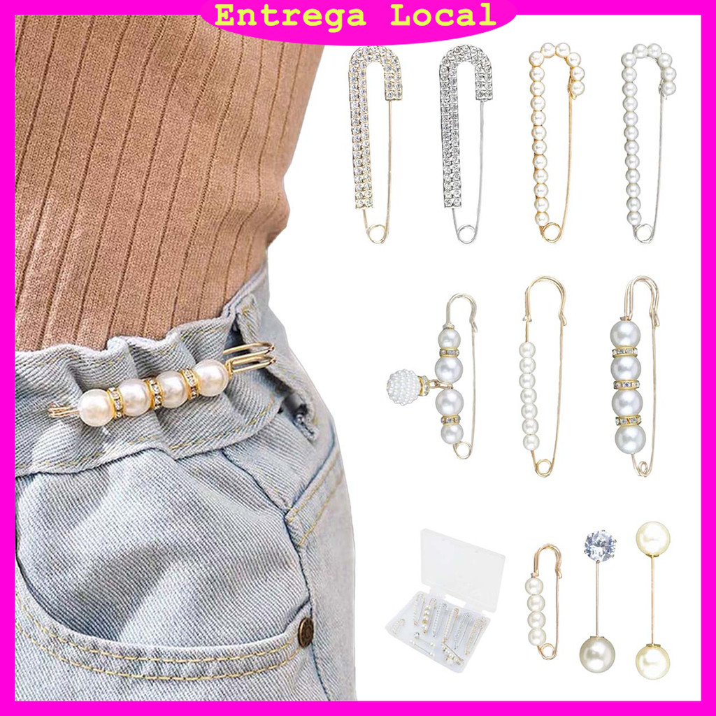 10 broches de pérolas, broches de strass de pérola Artificial, alfinetes de segurança femininos, adequados para roupas