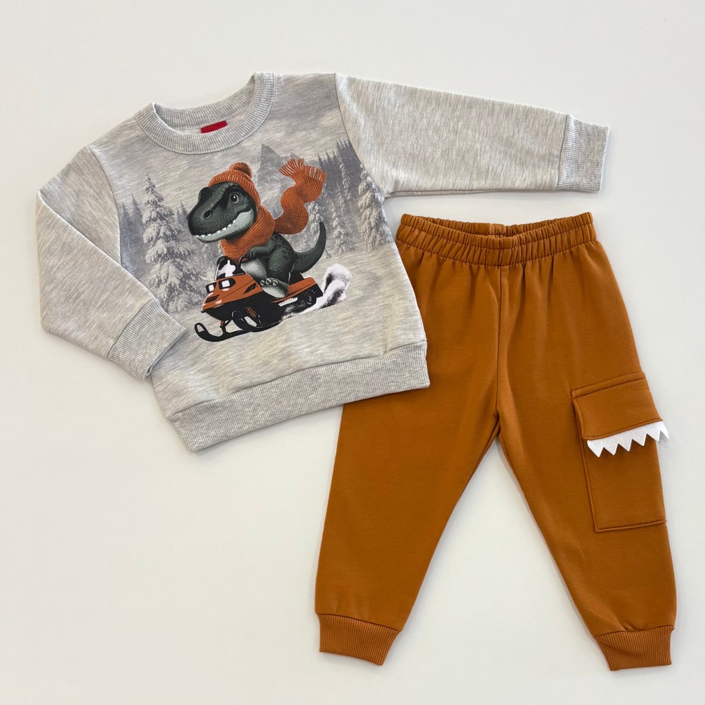 Conjunto Infantil Menino Kyly Casaco Dino e Calça de Moletom Inverno Casual Conforto 1001581