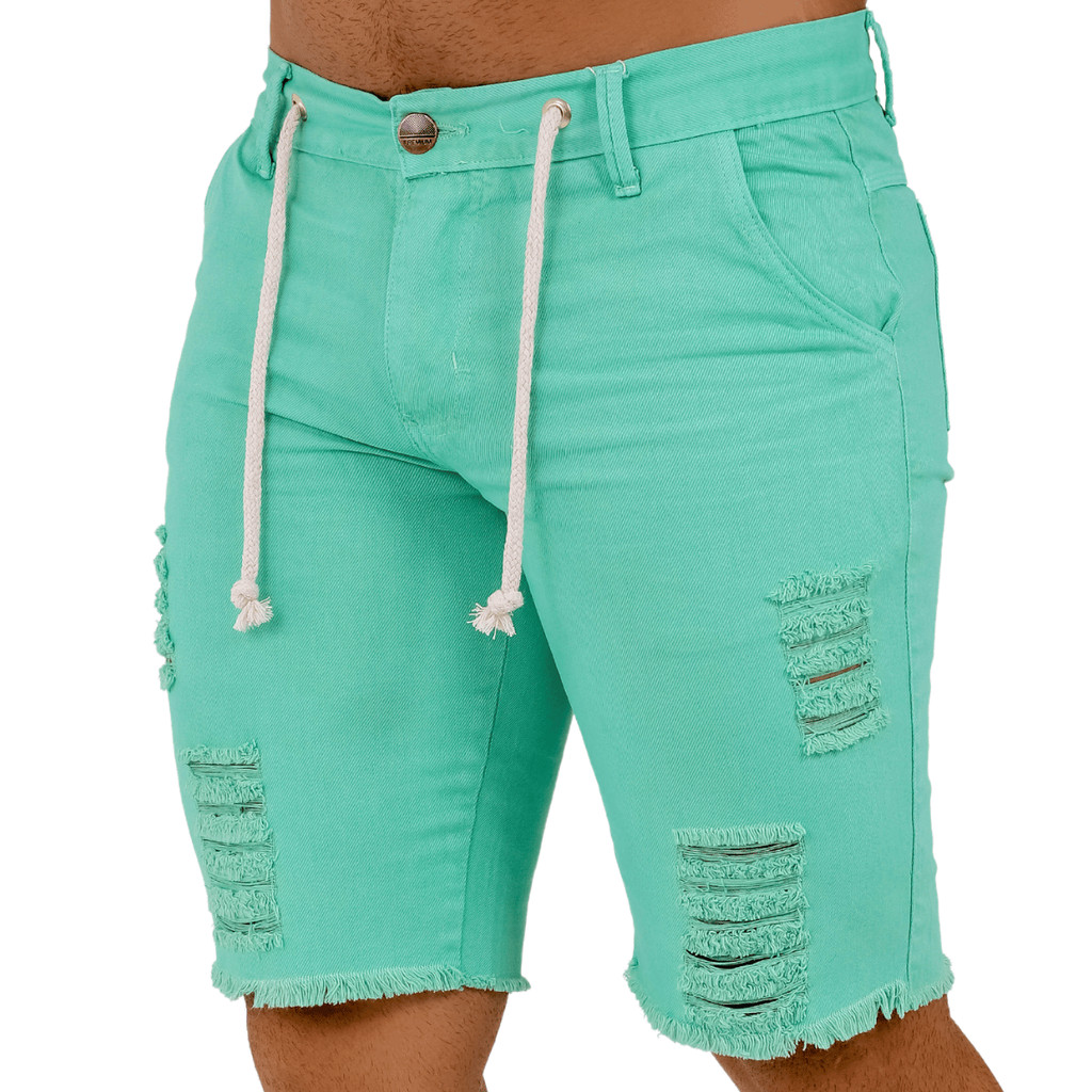Bermuda Jeans Masculina Ciano Destroyed com Cordão MIIX_&_ SHOPPING