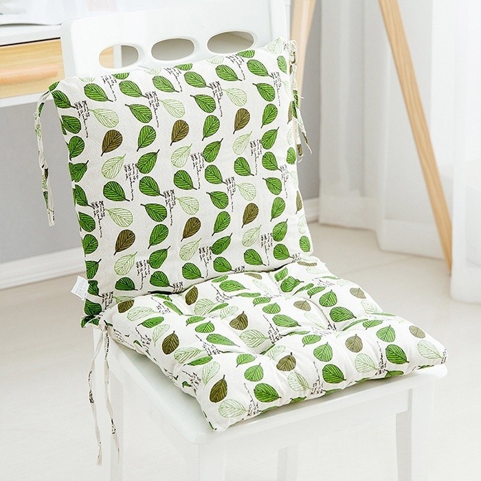 Almofada Completa para Cadeira com Encosto Estampada Folhas Verdes Confortável Acolchoada Para Escritório e Casa, Branca