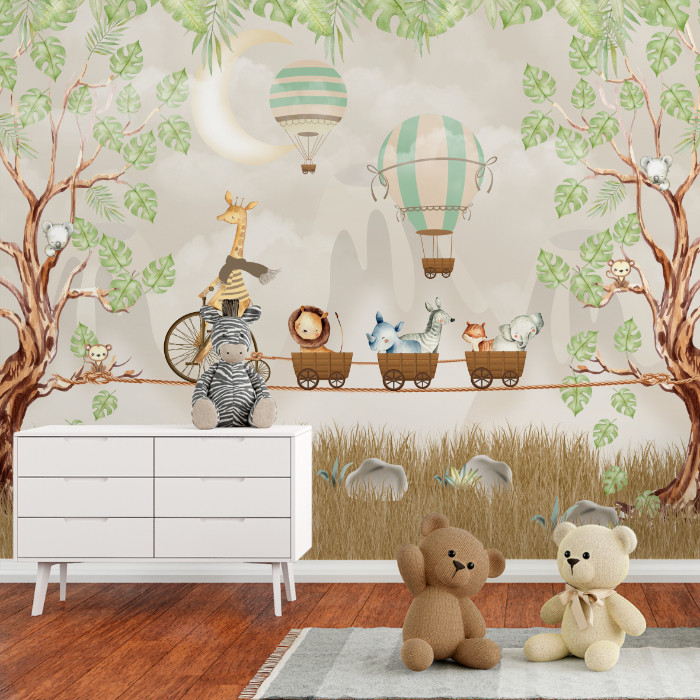 Papel de Parede Safari Baby Animais Felizes - Adesivo Para Crianças Personalizado