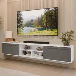 Rack Suspenso para TV até 80 Polegadas 218 cm 2 Portas Branco/Cinza Vik Madesa