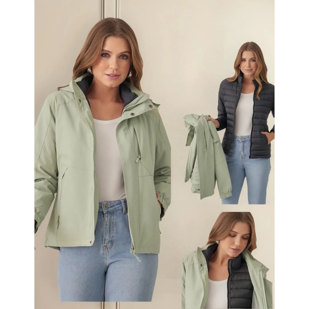 Parka Vira Jaqueta Flanelada 2 Em 1 Japona E Corta Vento