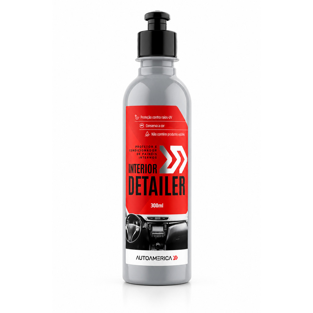 INTERIOR DETAILER AUTOAMERICA 300ML PROTETOR PAINEL AUTOMOTIVO TOQUE SECO PROTEÇÃO UV RENOVA PLASTICO DAS PORTAS CONSOLE