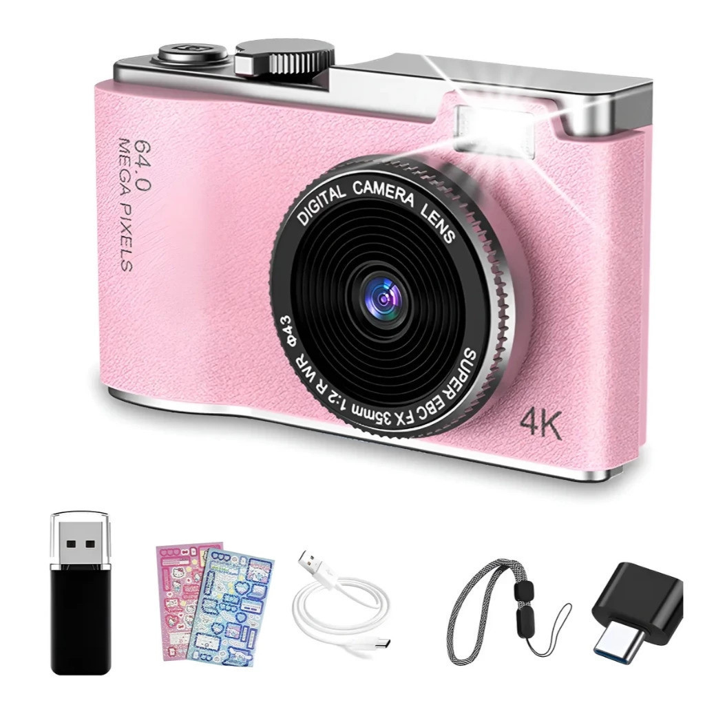 Câmera Digital 4K 48MP CCD Compacta com Zoom 8X Tela Flip 180° para Selfie Vlog Estudantes