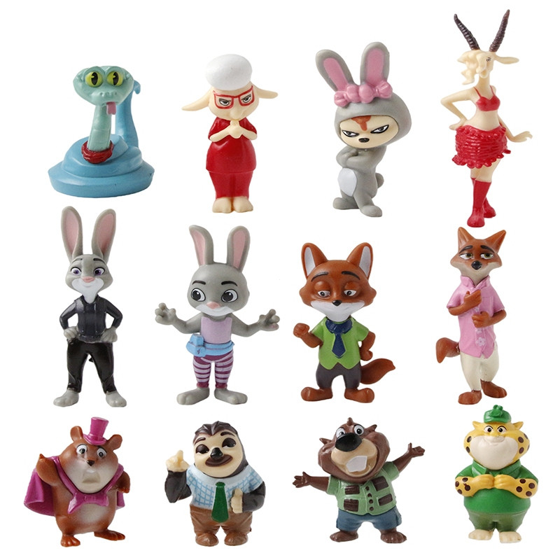 12 Pçs/Set 5-8cm Dos Desenhos Animados Zootopia Anime Figura Coelho Judy Hopps Fox Nick Wilde Flash Preguiça Ovelha Q Ve
