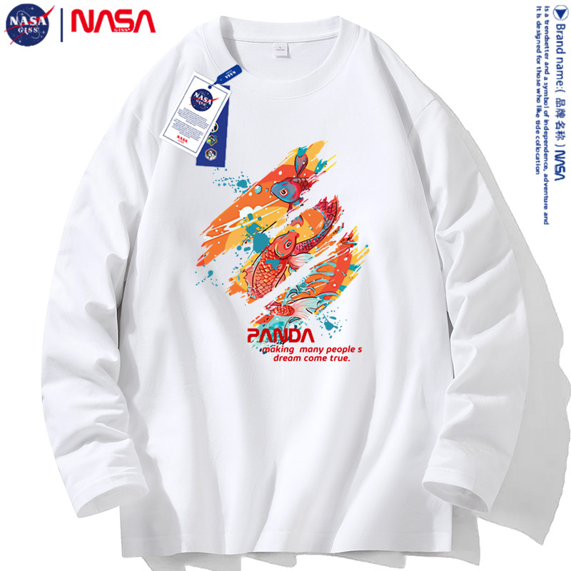 NASA camiseta de manga comprida masculina feminina primavera outono Street Wear solto algodão interno camiseta outono in