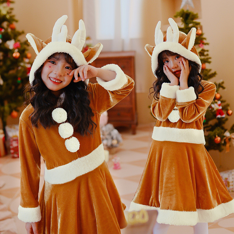 Natal Elk vestido jardim de infância menina bebê papai noel cos escola tema atividade traje