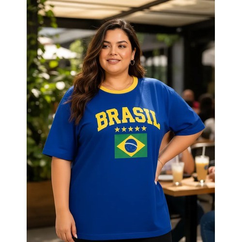 Camiseta Feminina Brasil 100% Algodão Luxo Copa Torcedora Do P Ao G2